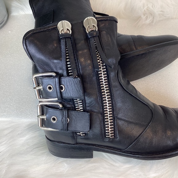 GIUSEPPE ZANOTTI BLACK LEATHER MOTO COMBAT BOOTS ZIPPERS STRAPS EUR 38 US 8 - Picture 7 of 14